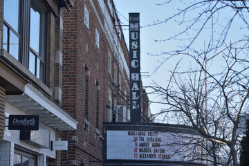 Naklejka premium looking west near Danforth Music Hall, a live music venue, located at 147 Danforth Av, Toronto