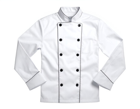 Crisp white chef's jacket with black piping and buttons (1)