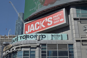 Naklejka premium signage on the exterior of The Tenor a shopping mall at 10 Dundas St E (north side of Sankofa Square), Toronto (Jack Astors, Hard Rock Cafe, Cineplex)