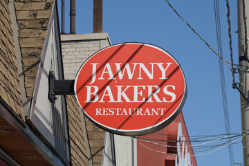 Naklejka premium wall mounted projecting ghost sign of Jawny Bakers Restaurant located at 804 O'Connor Dr, East York, Toronto