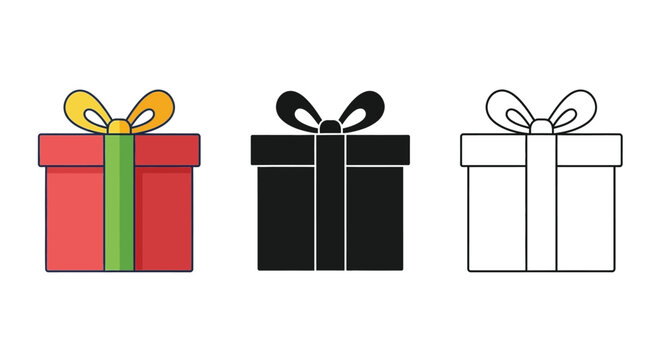 Vector graphic illustration of three gift boxes with different colors and styles