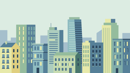 Fototapeta premium Modern Cityscape Illustration with Flat Design Architecture and Urban Skyline
