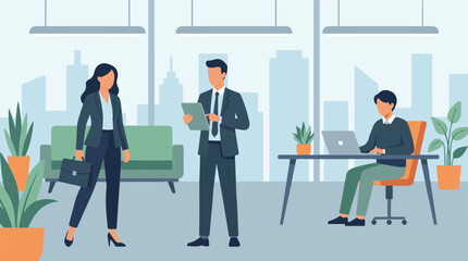 Business professionals collaborating and working in a modern office