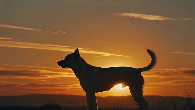 Canine Subject Outlined Against the Vibrant Glow of a Dusk Horizon with a Brilliant Backlight Effect