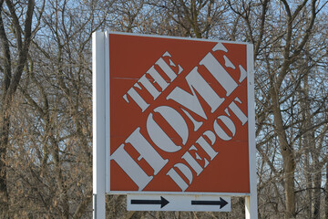 Naklejka premium old roadside pylon sign of The Home Depot located on O'Connor Dr (store located at 7 Curity Av) East York, Toronto