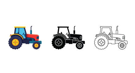Obraz premium Vector graphic illustration of tractor in various stages from colored to outline design