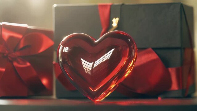 A Crimson Transparent Heart-Shaped Artistic Object Symbolizing Affection and Amorous Sentiments for a Romantic Occasion