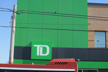 Naklejka premium exterior of TD Canada Trust Branch and ATM at 911 Pape Av, East York, Toronto