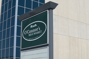 Naklejka premium sign outside O'Connor's Meat Market, a butcher shop, located at 1100 O'Connor Dr, East York, Toronto