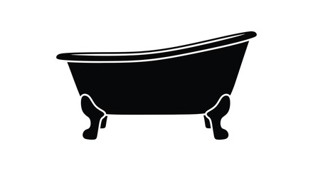 A stark black silhouette of a classic clawfoot bathtub stands isolated on a plain white background silhouette high quality © Asikder02