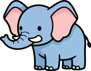 Obraz premium Cute cartoon blue elephant with pink ears and tusks Black outline coloring book