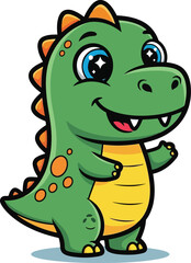 Obraz premium Cute cartoon green dinosaur with orange spikes and yellow belly Black outline coloring book