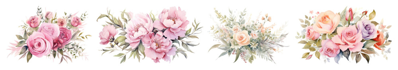 Obraz premium PNG Vintage floral watercolor bouquet collection on transparent background
