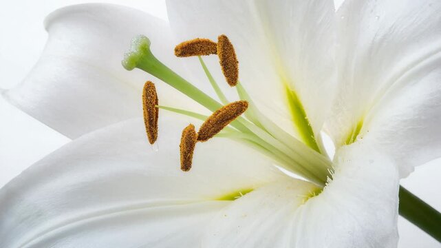 Closeup of an elegant white lily flower, clean composition ample negative space