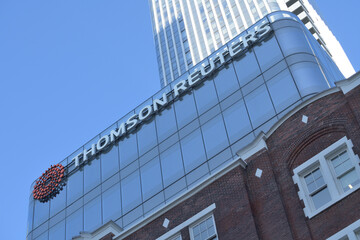 Naklejka premium exterior building and sign of Thomson Reuters a mixed use complex located at 19 Duncan St (FORMA condo development), Toronto