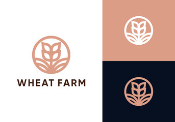 Wheat farming logo design, wheat farmland icon logotype vector illustration. creative wheat farmer logo © zulfan
