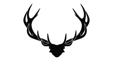 A striking black silhouette of majestic deer antlers with a small head shape below creating a dramatic silhouette © Nupur02