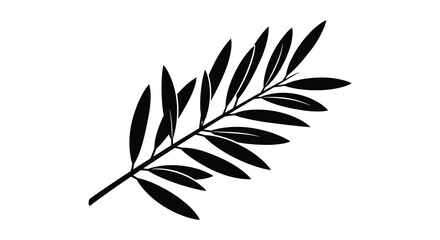 A striking black silhouette of a willow branch with elongated leaves gracefully curves downwards a natural silhouette high quality © Nupur02