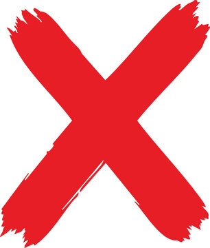 Large red x mark painted with brush strokes on white background
