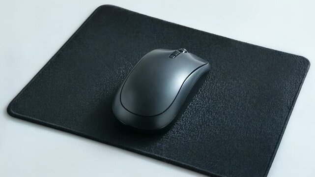 Closeup of a plain black mouse pad, clean composition ample negative space
