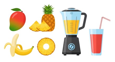 Fresh fruit and blender arrangement for healthy beverage preparation isolated
