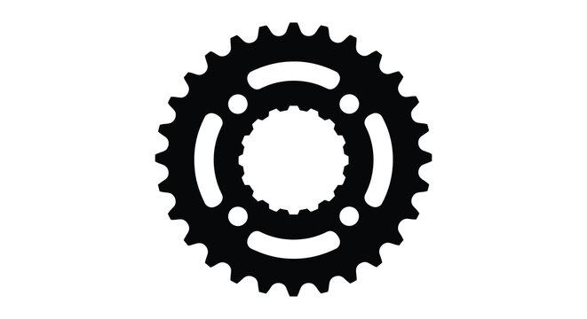 A detailed black silhouette of a bicycle chainring featuring numerous teeth and a central hub silhouette high quality professional