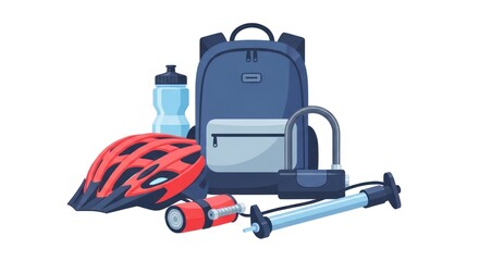 Bicycle accessories set illustration backpack helmet water bottle isolated