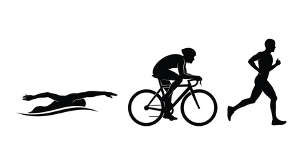 Fototapeta premium A dynamic depiction showcases swimming cycling and running figures in a minimalist black silhouette high quality professional detailed modern