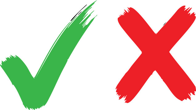 Green check mark and red x mark painted brush stroke style