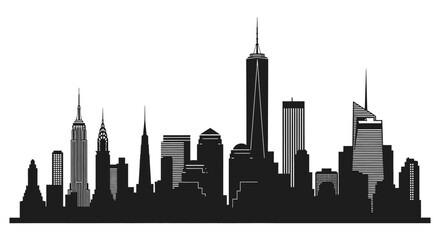 A striking black cityscape showcases the iconic new york skyline featuring prominent skyscrapers and a bold silhouette high quality © Nupur02