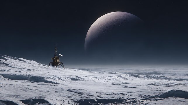 A robotic probe landing on an icy exomoon