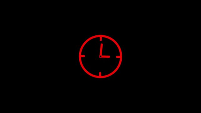A simple red clock face showing approximately 1 30 on a black background