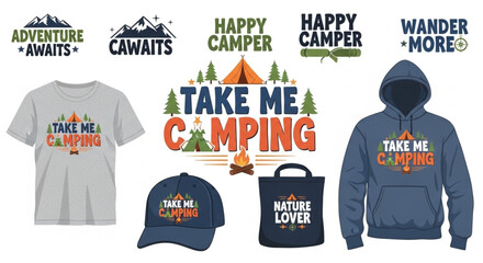Camping themed graphic designs for apparel and merchandise. © Rian