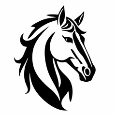 Siluet kepala kuda bergaya dengan garis surai dinamis, logo vektor minimalis modern ideal untuk merek berkuda, tim olahraga, identitas peternakan, branding mewah, dan desain lambang hewan profesional