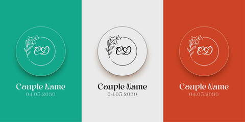 Chic monogram CD intertwined with hearts and floral elements, ideal for wedding stationery, branding, and romantic designs.