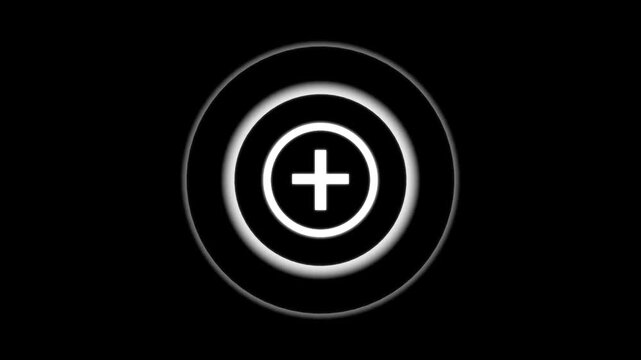 A black screen with a small white circular button in the center