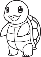 Fototapeta premium Cute Cartoon Turtle Character Black and White Vector Illustration