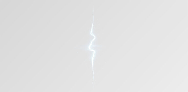 Electric lightning bolt, realistic blue power discharge and vertical energy spark isolated on background. Overlay lightning effect png.