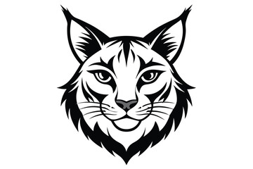 bobcat head silhouette line art vector illustration with a white background