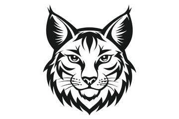bobcat head silhouette line art vector illustration with a white background