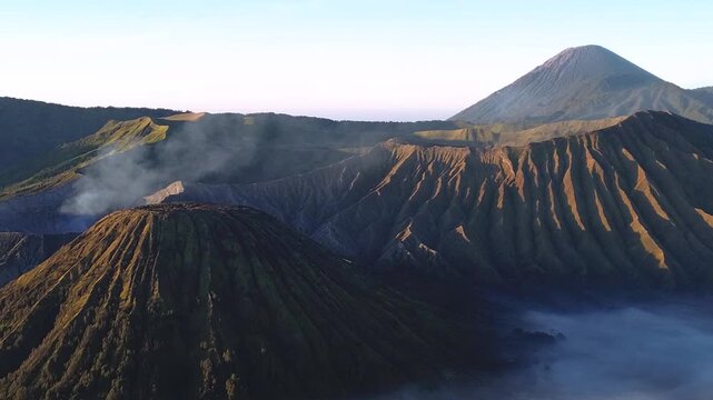 beautiful view of the bromo mountain in the sunrise