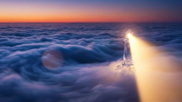  Crystal Lighthouse Emitting Golden Light Over Clouds Representing Business Guidance and Navigation