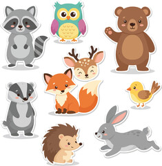 Fototapeta premium Cute Baby Woodland Animal Characters Vector Illustration Set