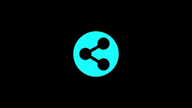 A teal circle with a black share icon centered on a black background