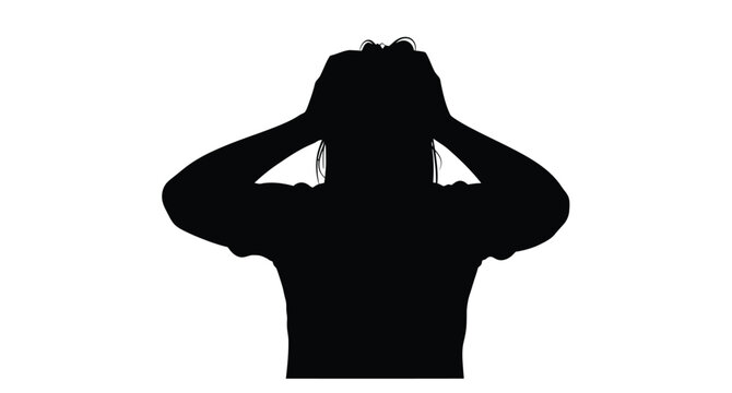 Person covering ears with hands in a stark black silhouette
