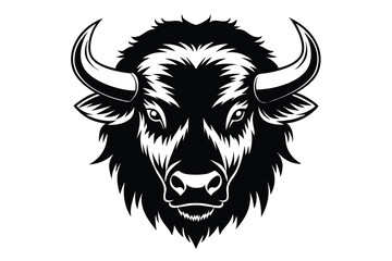 simple bison head silhouette line art vector illustration with a white background