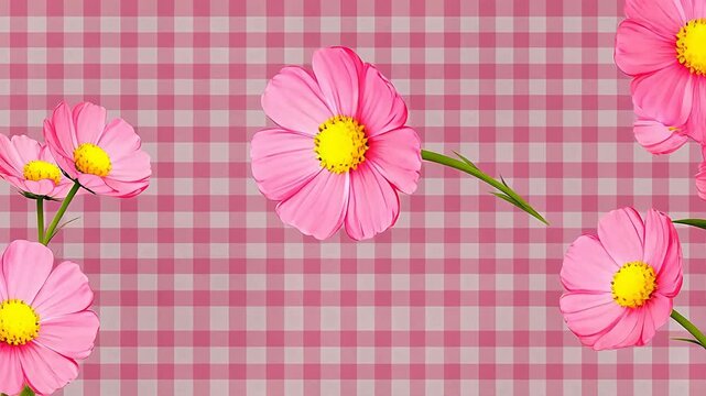 Pink flowers on checkered background