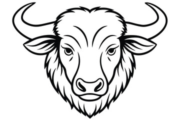 simple bison head silhouette line art vector illustration with a white background