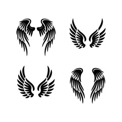 Obraz premium Set of four black angel wing icons