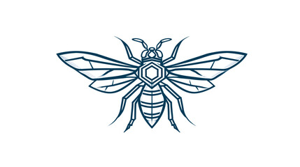 Obraz premium Stylized, symmetrical drawing of an insect with six legs and transparent wings on a white background